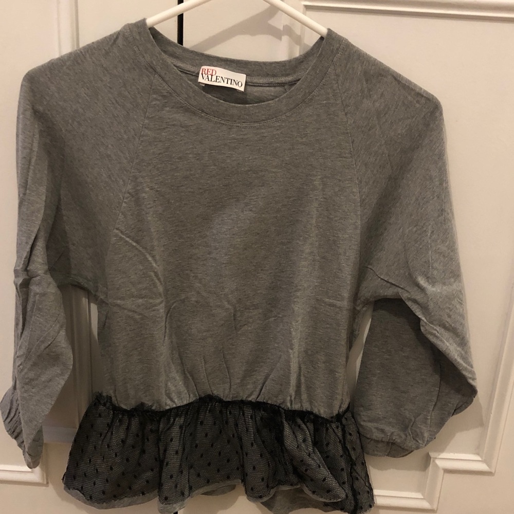 RED Valentino Kids Gray Top with Peplum Hem
